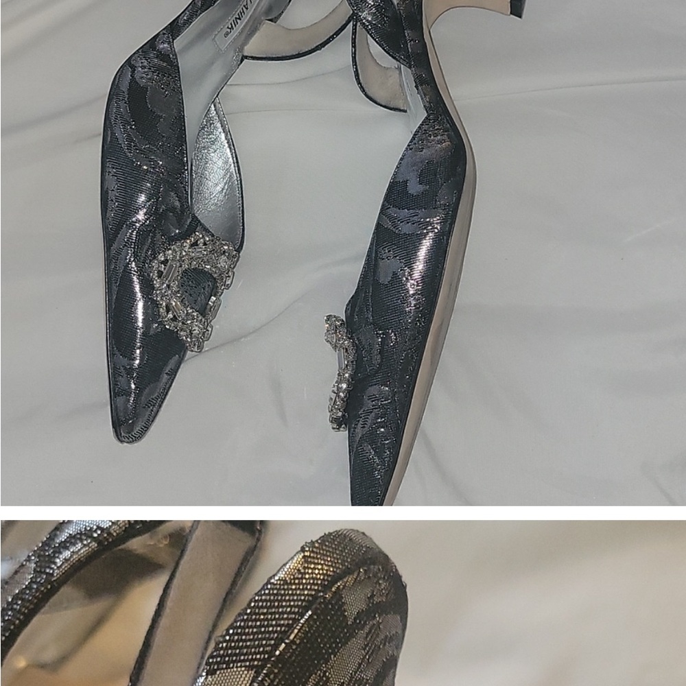 MANOLO BLAHNIK TONOSLAC METALLIC SLINGBACK PUMP